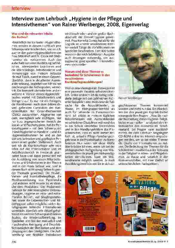 Vorschauseite 1: Interview zum Lehrbuch „Hygiene in der Pflege und Intensivthemen von Rainer Werlberger, 2008, Eigenverlag
