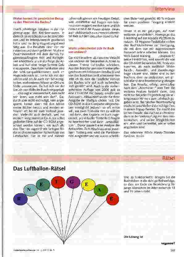 Vorschauseite 2: Interview zum Lehrbuch „Hygiene in der Pflege und Intensivthemen von Rainer Werlberger, 2008, Eigenverlag