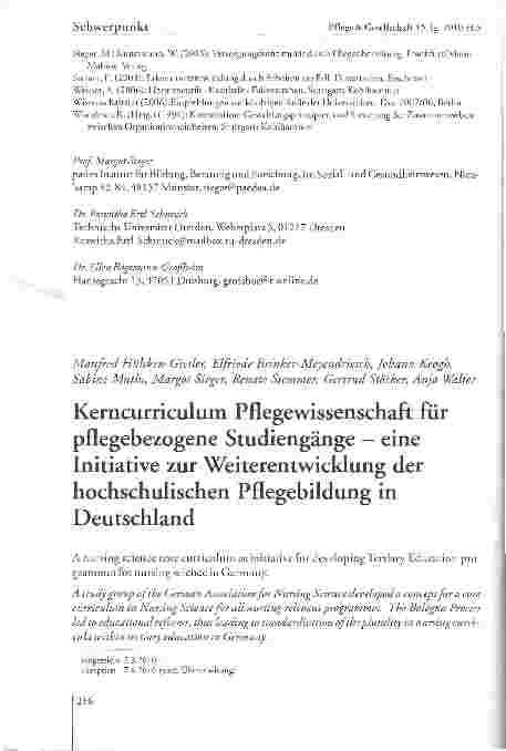 Vorschauseite 1: Kerncurriculum Pflegewissenschaft fiir pflegebezogene Studiengänge - eine Initiative zur Weiterentwicklung der hochschulischen Pflegebildung in Deutschland