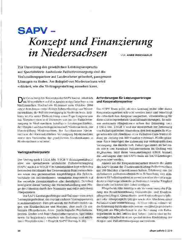 Vorschauseite 1: SAPV -Konzept und Finanzierung in Niedersachsen