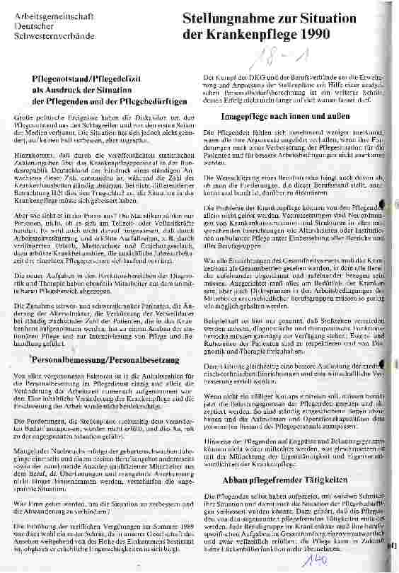 Vorschauseite 1: Stellungnahme zur Situation der Krankenpflege 1990