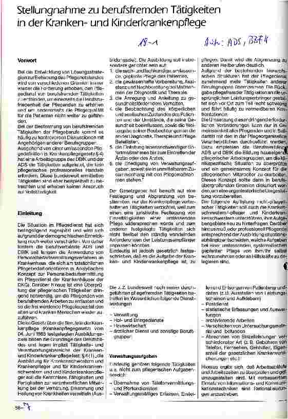 Vorschauseite 1: Stellungnahme zu berufsfremden Tätigkeiten in der Krankenund Kinderkrankenpflege