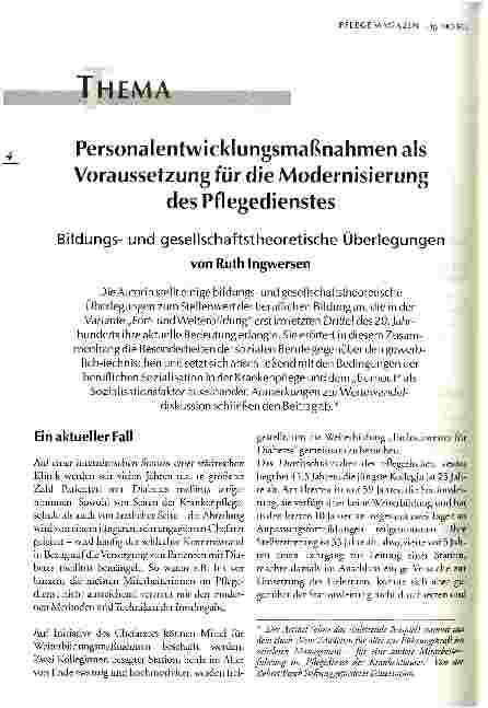 Vorschauseite 1: Personalentwicklungsmaßnahmen als Voraussetzung für die Modernisierung des Pflegedienstes Bildungsund gesellschaftstheoretische Überlegungen
