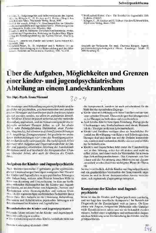 Vorschauseite 1: Über die Aufgaben, Möglichkeiten und Grenzen einer kinderund jugendpsychiatrischen Abteilung an einem Landeskrankenhaus