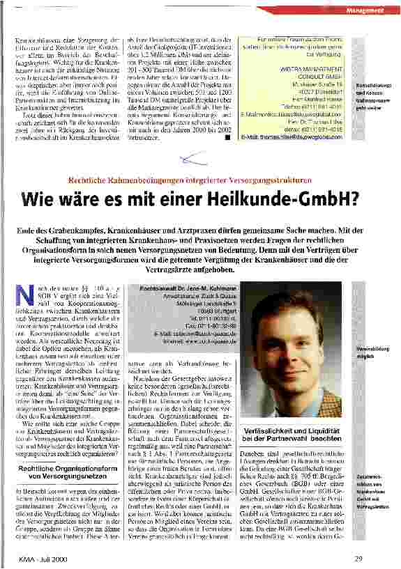 Vorschauseite 1: Wie wäre es mit einer Heilkunde-GmbH? Rechtliche Rahmenbedingungen intergrierter Versorgungsstrukturen