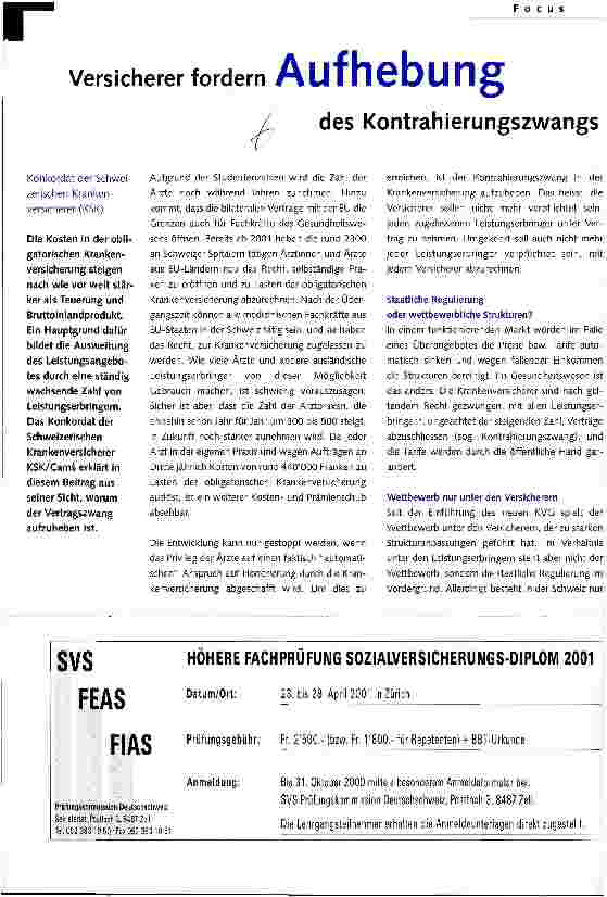 Vorschauseite 1: Versicherer fordern Aufhebung des Kontrahierungszwangs