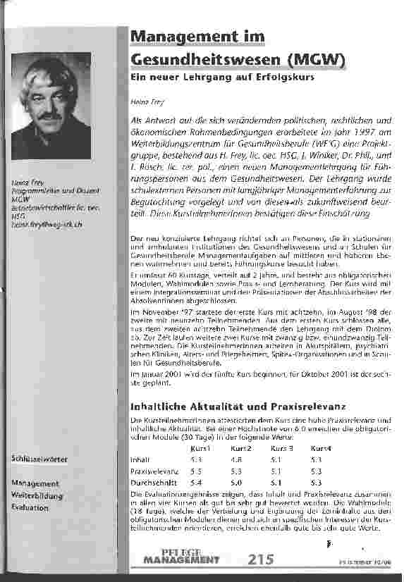 Vorschauseite 1: Management im Gesundheitswesen (MGW) Ein neuer Lehrgang auf Erfolgskurs