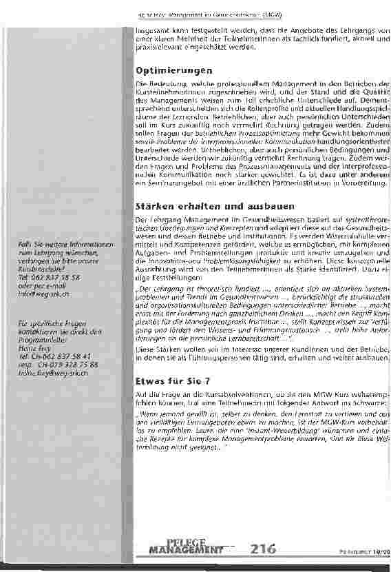 Vorschauseite 2: Management im Gesundheitswesen (MGW) Ein neuer Lehrgang auf Erfolgskurs