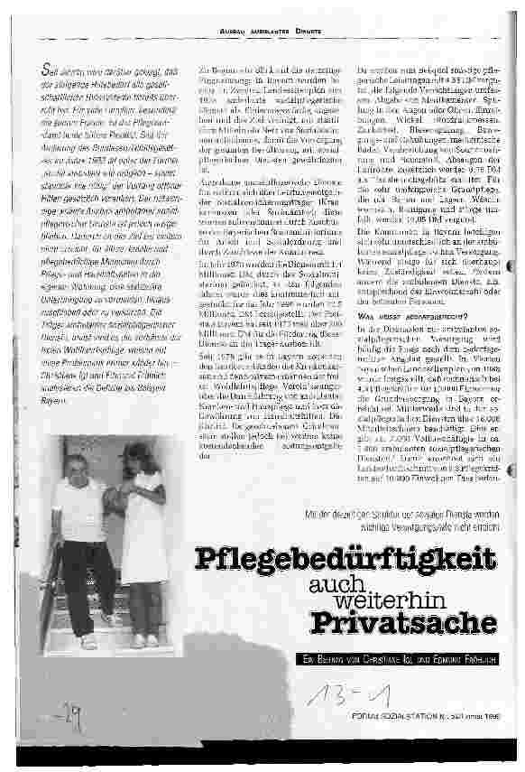 Vorschauseite 1: Pflegebedürftigkeit auch weiterhin Privatsache