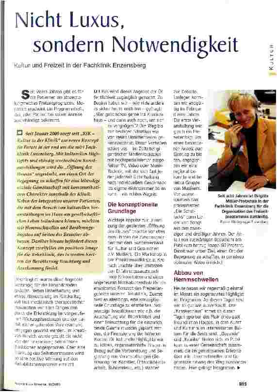 Vorschauseite 1: Nicht Luxus, sonder Notwendigkeit Kultur und Freizeit in der Fachklinik Enzensberg