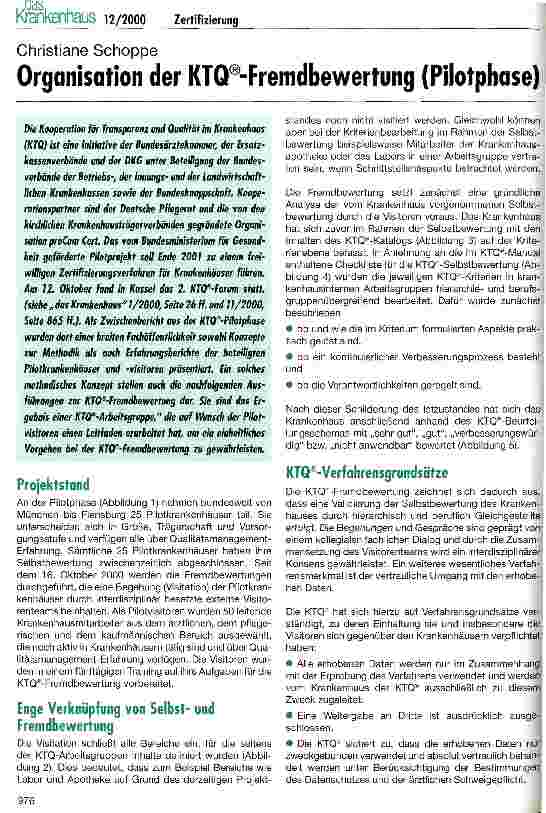Vorschauseite 1: Organisation der KTQ-Fremdbewertung (Pilotphase)