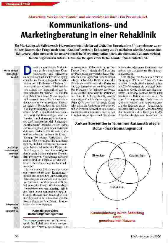 Vorschauseite 1: Kommunikationsund Marketingberatung in einer Rehaklinik Marketing: Wer ist der Kunde und wie erreiche ich ihn?