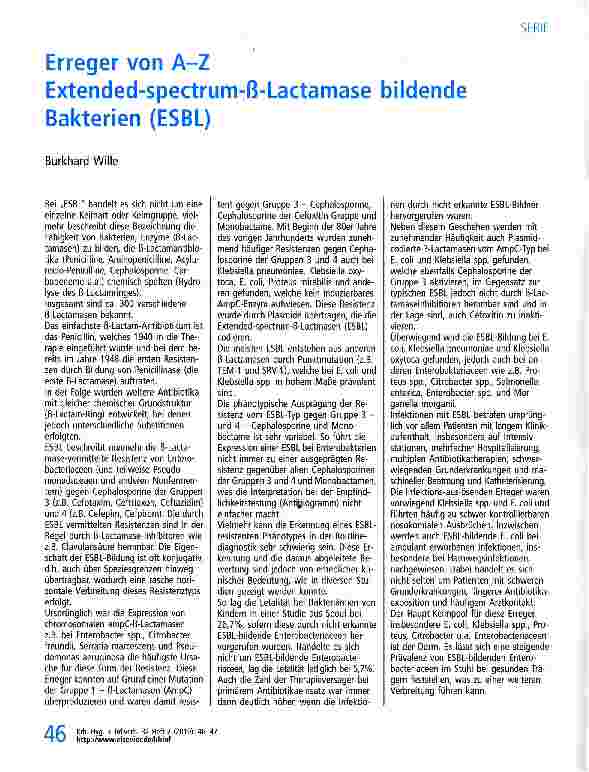 Vorschauseite 1: Erreger von A-Z Extended-spectrum-ß-Lactamase bildende Bakterien (ESBL)