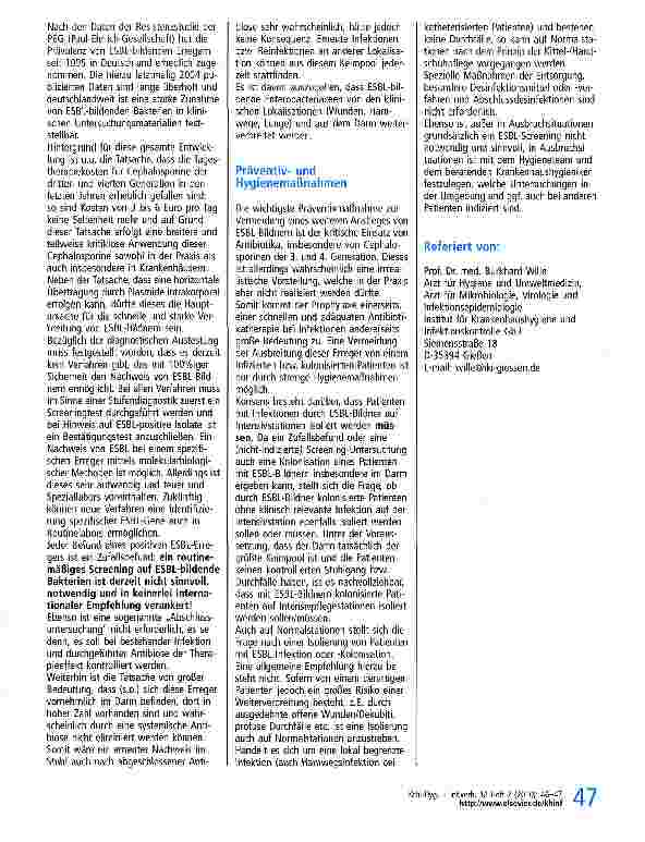 Vorschauseite 2: Erreger von A-Z Extended-spectrum-ß-Lactamase bildende Bakterien (ESBL)