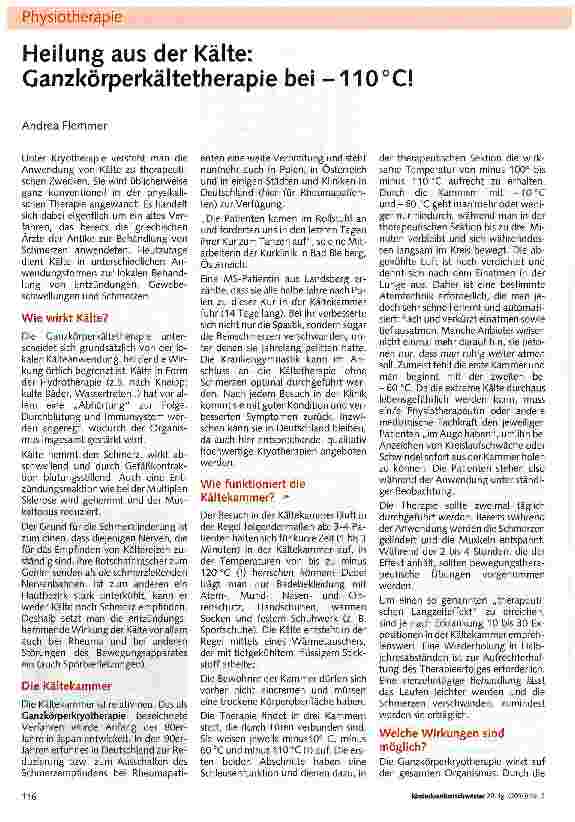 Vorschauseite 1: Heilung aus der Kälte: Ganzkörperkältetherapie bei -110°C!