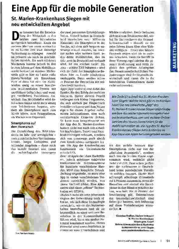 Vorschauseite 1: Eine App für die mobile Generation St. Marien-Krankenhaus Siegen mit neu entwickeltem Angebot
