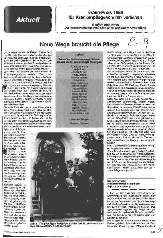 Vorschauseite 1: Braun-Preis 1989 für Krankenpflegeschulen verliehen Wettbewerbsthema: Der Krankenpflegeprozeß und seine. .. Anwendung