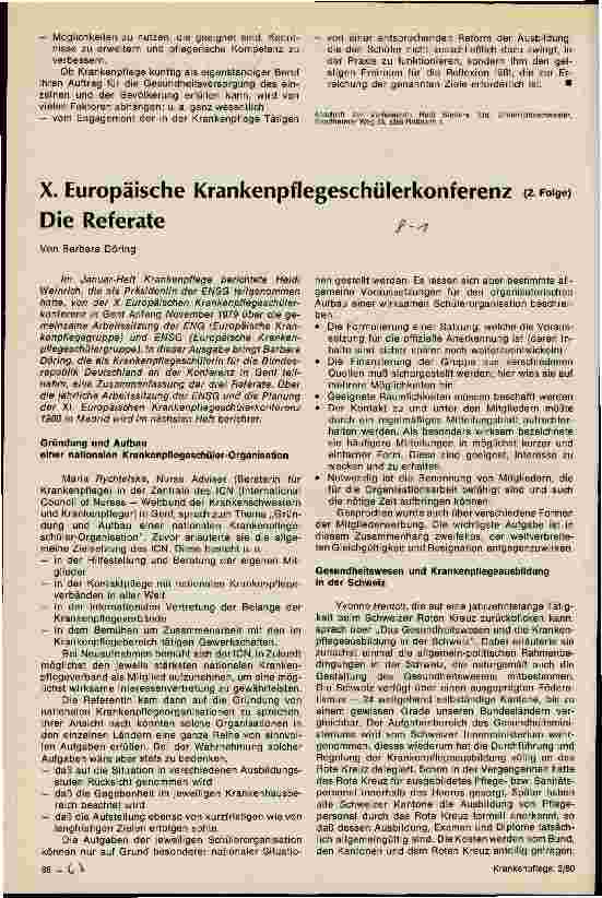Vorschauseite 1: X. Europäische Krankenpflegeschülerkonferenz 2. Folge: Die Referate
