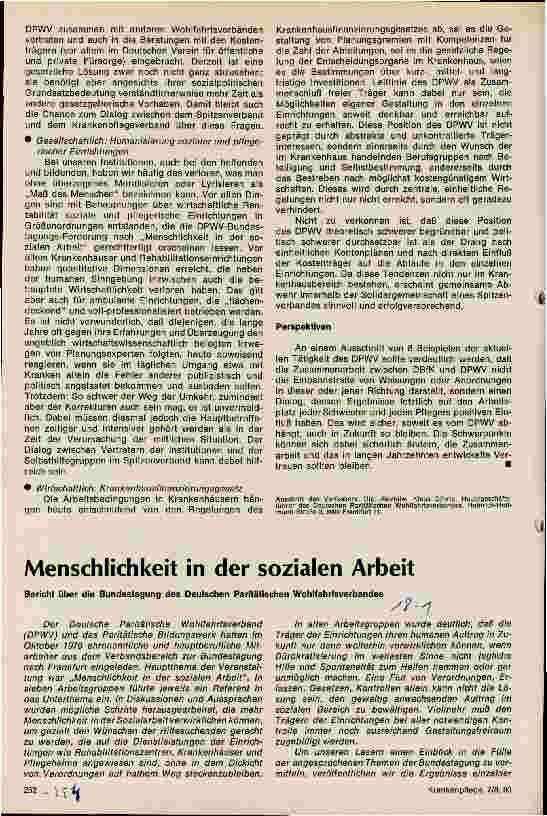 Vorschauseite 1: Menschlichkeit in der sozialen Arbeit // Bericht über die Bundestagung des Deutschen Paritätischen Wohlfahrtverbandes