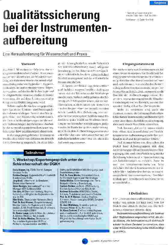 Vorschauseite 1: Qualitätssicherung bei der Instrumentenaufbereitung Eine Herausforderung für Wissenschaft und Praxis