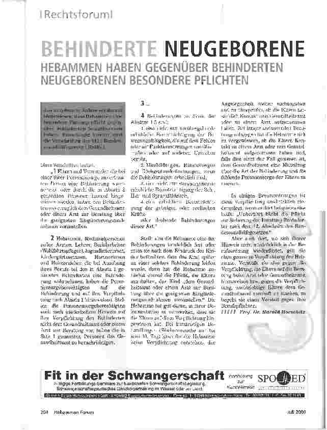 Vorschauseite 1: BEHINDERTE NEUGEBORENEHEBAMMEN HABEN GEGENÜBER BEHINDERTEN NEUGEBORENEN BESONDERE PFLICHTEN