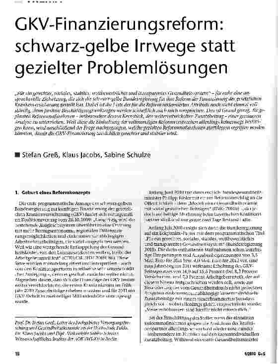 Vorschauseite 1: GKV-Finanzierungsreform: schwarz-gelbe Irrwege statt gezielter Problemlösungen