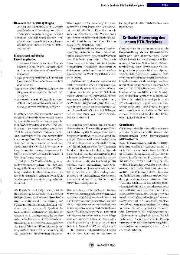Vorschauseite 2: Vorsorge und Kontrolle können MRSA-Infektionen im Krankenhaus verhindern - der neue HTA-Bericht zu MRSA