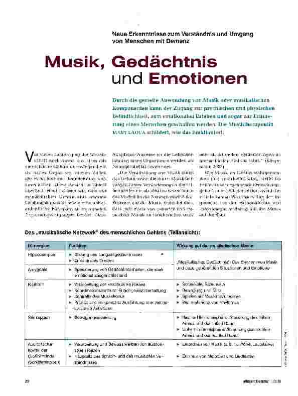 Vorschauseite 1: Musik, Gedächtnis und Emotionen
