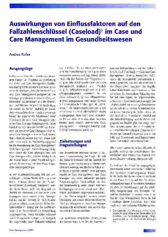 Vorschauseite 1: Auswirkungen von Einflussfaktoren auf den Fallzahlenschlüssel (Caseload)1 im Case und Care Management im Gesundheitswesen