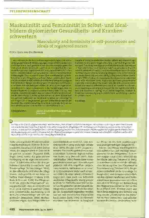Vorschauseite 1: Maskulinität und Femininität in Selbstund Idealbildern diplomierter Gesundheitsund Krankenschwestern