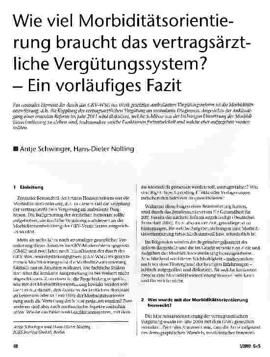 Vorschauseite 1: Wie viel Morbiditätsorientie-rung braucht das vertragsärztliche Vergütungssystem? - Ein vorläufiges Fazit