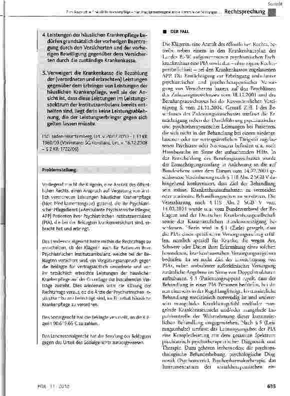 Vorschauseite 2: Zum Anspruch auf häusliche Krankenpflege - hier: Medikamentengabe sowie Kontrolle der Wirkungen und Nebenwirkungen von Medikamenten