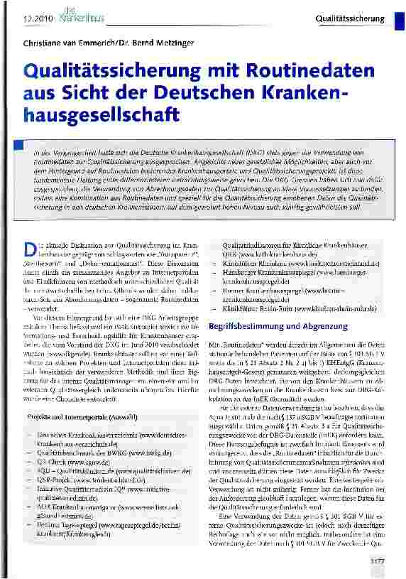 Vorschauseite 1: Qualitätssicherung mit Routinedaten aus Sicht der Deutschen Krankenhausgesellschaft