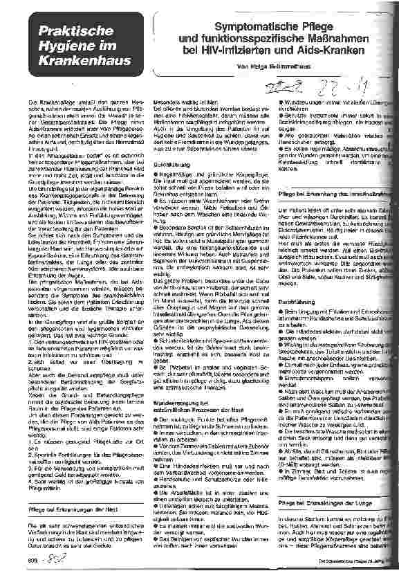 Vorschauseite 1: Symptomatische Pflege und funktionsspezifische Maßnahmen bei HIV- Infizierten und AIDS-Kranken