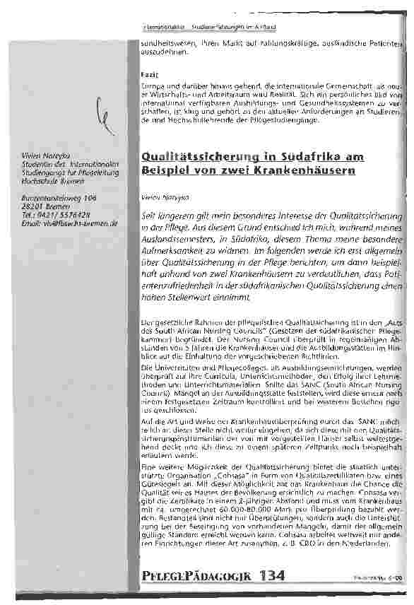Vorschauseite 1: Qualitätssicherung in Südafrika am Beispiel von zwei Krankenhäusern