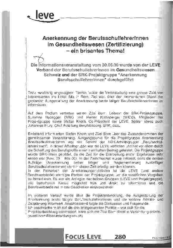 Vorschauseite 1: Anerkennung der BerufsschullehrerInnen im Gesundheitswesen (Zertifizierung) Ein brisantes Thema!