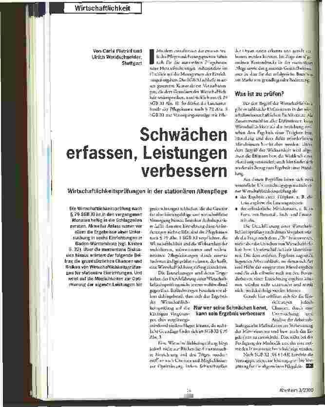 Vorschauseite 1: Schwächen erfassen, Leistungen verbessern Wirtschaftlichkeitsprüfungen in der stationären Altenpflege