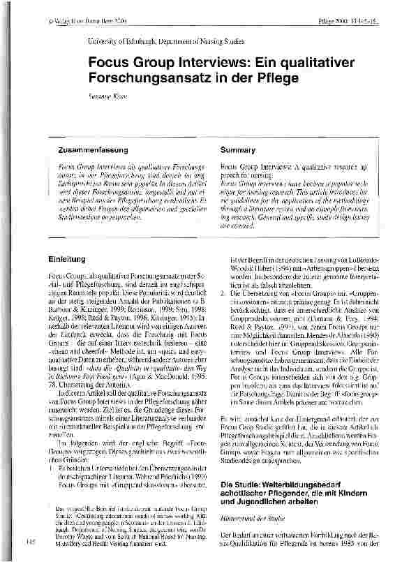 Vorschauseite 1: Focus Group Interviews: Ein qualitativer Forschungsansatz in der Pflege