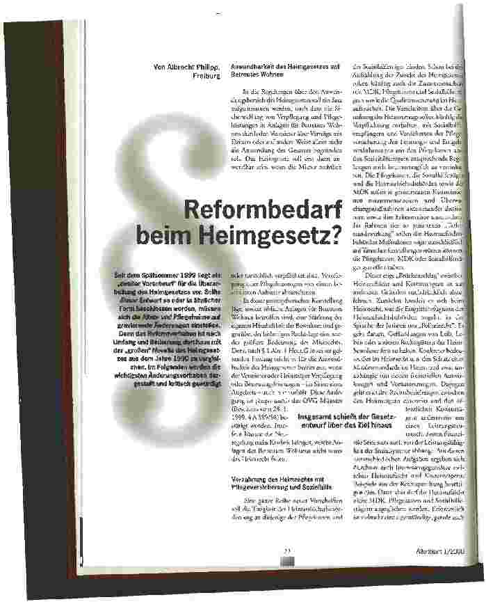 Vorschauseite 1: Reformbedarf beim Heimgesetz?