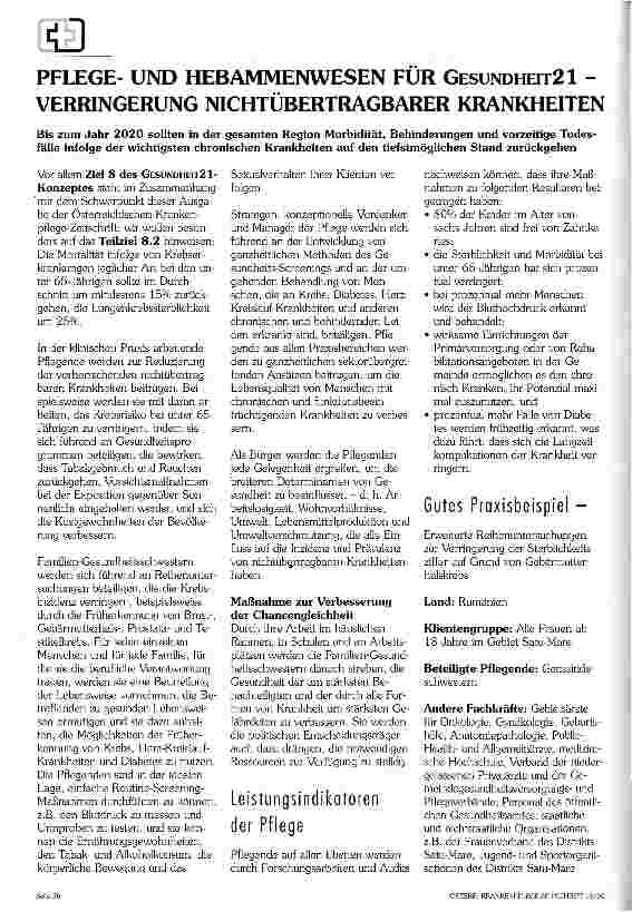 Vorschauseite 1: Pflegeund Hebammenwesen für Verringerung nichtübertragbarer Krankheiten