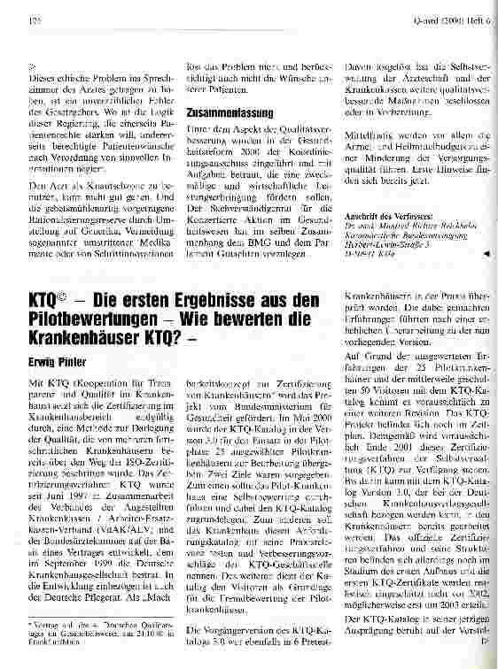 Vorschauseite 1: KTQ - Die ersten Ergebnisse aus den Pilotbewertungen - Wie bewerten die Krankenhäuser KTQ?