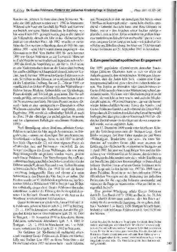 Vorschauseite 2: Dr. Gustav Feldmann (1872-1947) - ein Förderer der jüdischen Krankenpflege in Deutschland