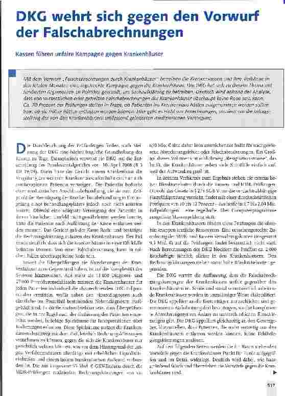 Vorschauseite 1: DKG wehrt sich gegen den Vorwurf der Falschabrechnungen