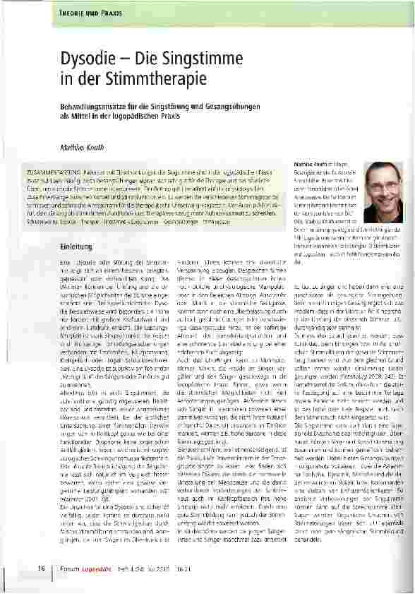 Vorschauseite 1: Dysodie - Die Singstimme in der Stimmtherapie
