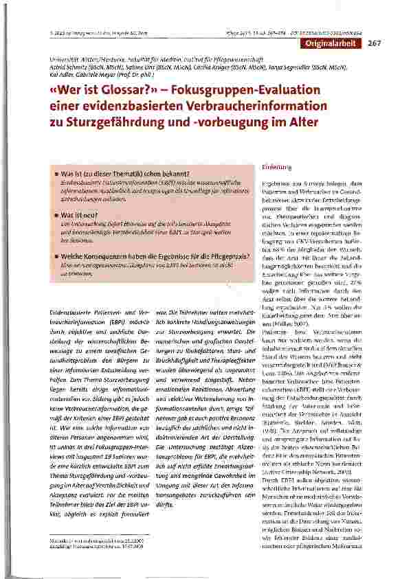 Vorschauseite 1: «Wer ist Glossar? » - Fokusgruppen-Evaluation einer evidenzbasierten Verbraucherinformation zu Sturzgefährdung und -Vorbeugung im Alter