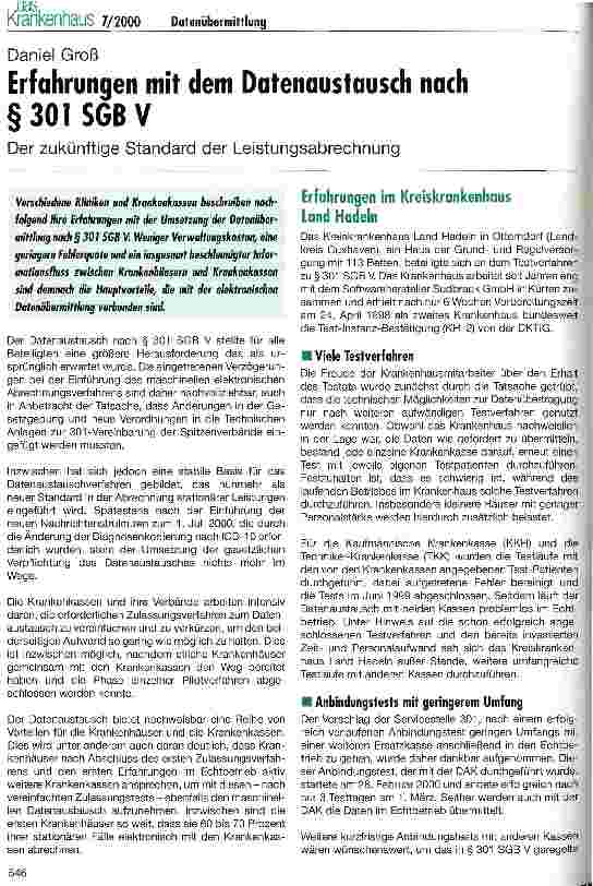 Vorschauseite 1: Erfahrungen mit dem Datenaustausch nach § 301 SGB V Der zukünftige Standard der Leistungsabrechnung