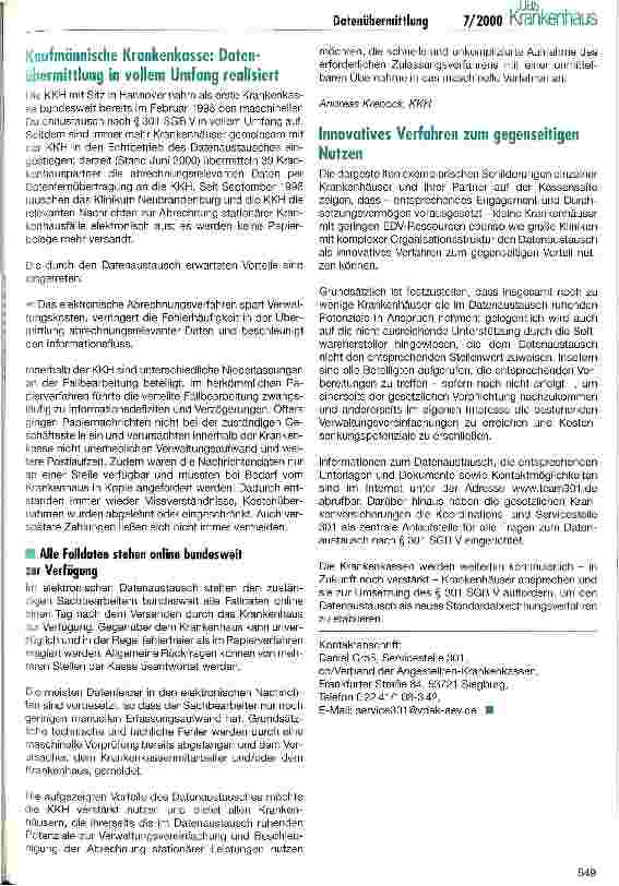 Vorschauseite 4: Erfahrungen mit dem Datenaustausch nach § 301 SGB V Der zukünftige Standard der Leistungsabrechnung