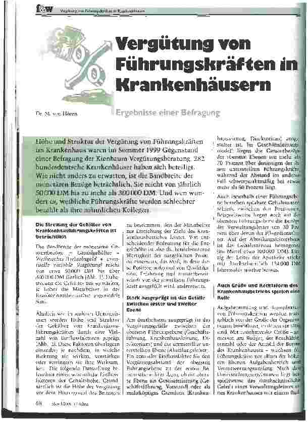 Vorschauseite 1: Vergütung von Führungskräften in Krankenhäusern Ergebnisse einer Befragung