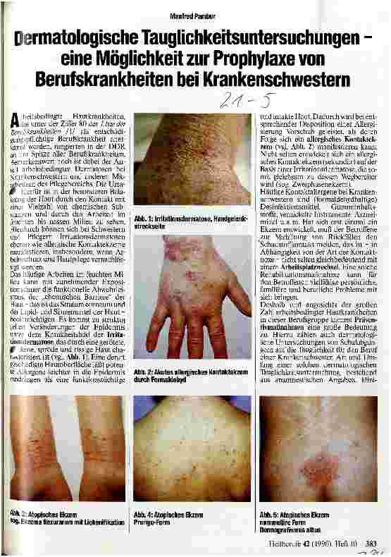 Vorschauseite 1: Dermatologische Tauglichkeitsuntersuchungen - eine Möglichkeit zur Prophylaxe von Berufskrankheiten bei Krankenschwestern