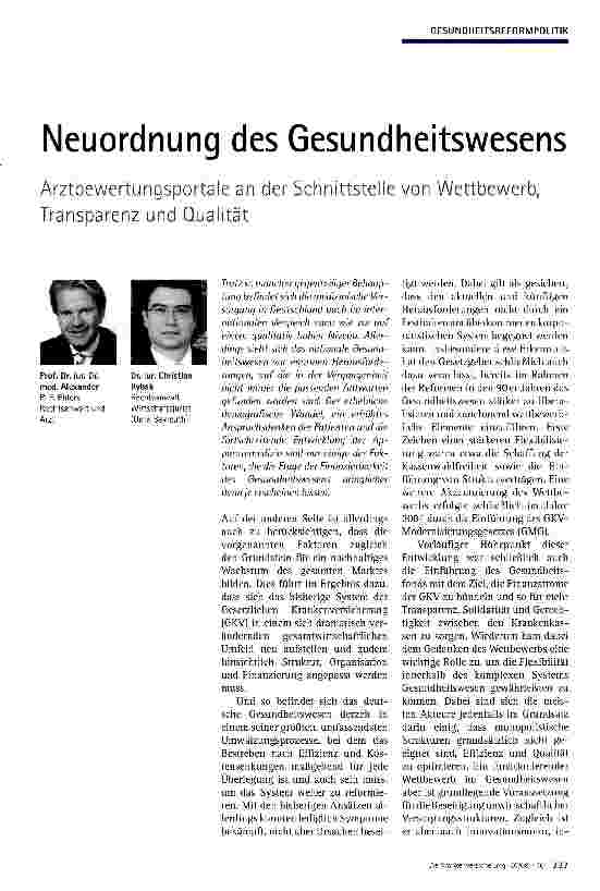 Vorschauseite 1: Neuordnung des Gesundheitswesens